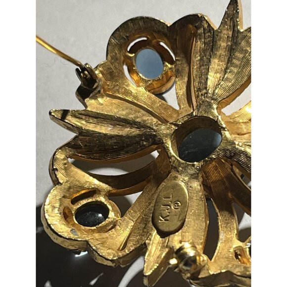 Kenneth Jay Lane KJL Blue & Rhinestone Vintage Square Floral Brooch Signed - Picture 14 of 16